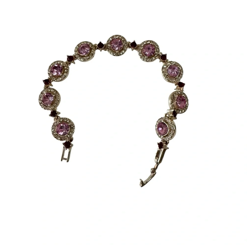 Classy Rhinestone Pink and Silver‎ Bracelet Glam Costume Statement Y2K 90s